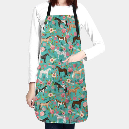 Floral Horse Print Waterproof Apron Women Men Cooking Kitchen Gift Aprons Bib With 2 Pockets And Adjustable Neck