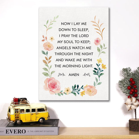 JerLoe 12x15 Inch Bedtime Prayer Canvas Wall Art Motivational Christian Child's Prayer Canvas Print Scripture Bible