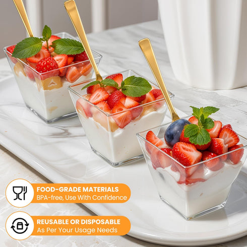 SEIION 200 3oz Pcs Mini Dessert Cups with Lids, Spoons & Bonus Forks Clear Plastic Parfait Cup for Mousse, Pudding