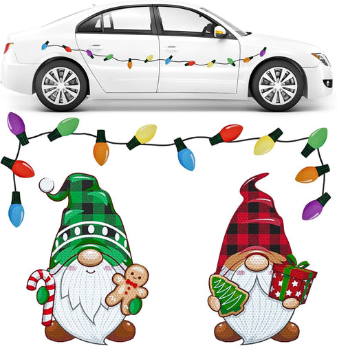 Christmas Reflective Car Magnets, 20PCS Magnet Stickers Set with Gnomes and Colorful Bulb Lights