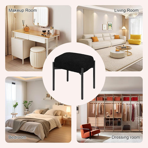 16.3"L 12.8"W 17.3"H 4 Vanity Stool Chair Faux Fur, x x Soft Ottoman, Makeup Chair Bench Furry Padded Seat with Metal