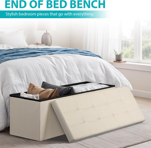 43Inches 660 lbs, 43 inches) ZenStyle Storage Ottoman Bench, Folding Footrest Padded Seat, Storage Chest Long Shoes