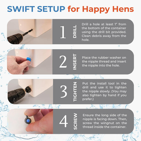 Pack 15 Lil'Clucker Horizontal Chicken Waterer Nipples, of Chicken Nipple Waterer with Drill Bits, Easy Install