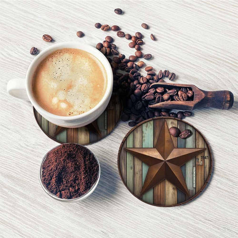 Pznen 2 Pack 100% Diatomiten,Set 2 Rustic Barn Star Coasters for Drinks Vintage Wooden Board Farm House Tabletop