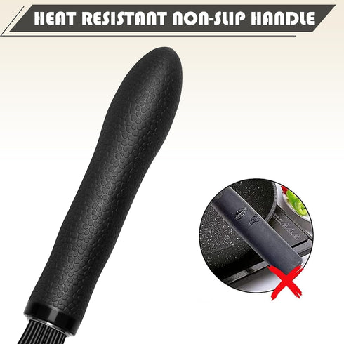Kitchen Silicone Whisk, 11-Inch Heat Resistant Non Scratch Whisk, Metal Wire Stainless Steel Egg Bread Tool, Black