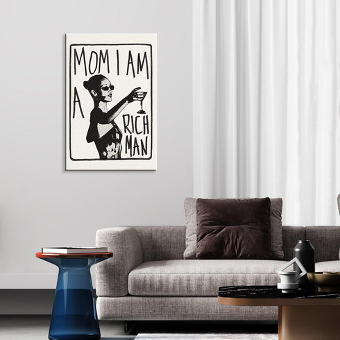 KFDJIG 12x16in Funky Canvas Trendy Wall Art Mom I Am A Rich Man Poster Vintage Black And White Aesthetic Prints