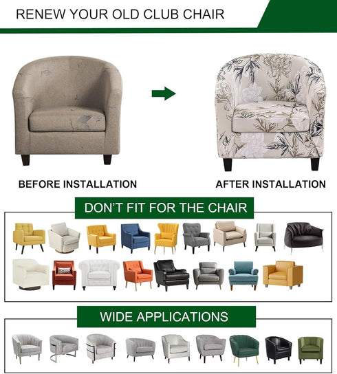 2 Room,D11 CRFATOP Piece Club Chair Slipcover Stretch Barrel Chair Covers Printed Tub Chair Slipcovers Soft Armchair