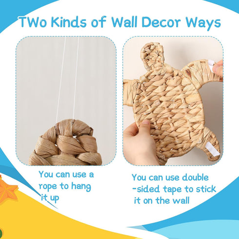 Threehoney 3 3 Pcs Turtle Beach Theme Decor Size Handmade Wicker Turtle Wall Decor Sea Life Hanging Wall Art Coastal