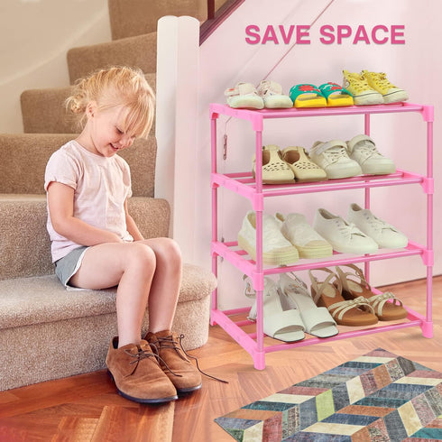 4-Tier 6-8 Closet,Pink HITHIM Free Standing Shoe Racks for Pairs Shoe Storage,Kids Shoe Racks for Small