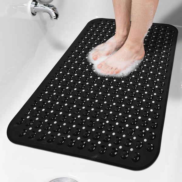 Black Bathtub Mat Shower Mat Non Slip 17x30 Inch Standard Size, Soft