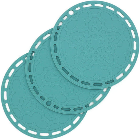 Smithcraft Trivets Mats for Hot Pots and Pans, Set of 3 Big Round Silicone Pot Holder Hot Pads for Countertops (Teal)