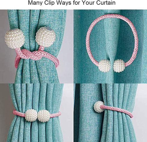 Pinowu Magnetic Curtain Tiebacks Clips, Window Holdbacks for Home Office, Classic Design (1 Pair, Pink)