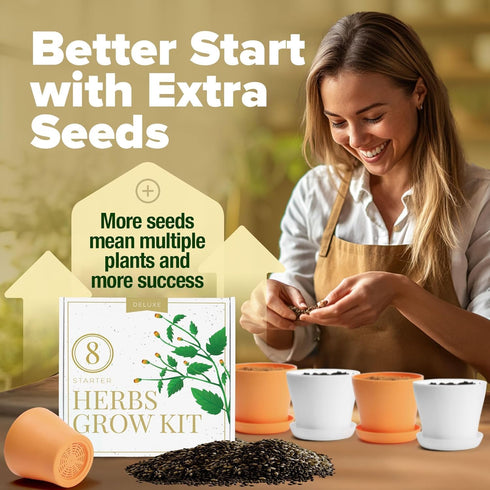 8 Set HOME GROWN Gift Herb Kit Herb Seeds with Basil, Cilantro, Mint & More, Complete Indoor Grow Kit for Kitchen