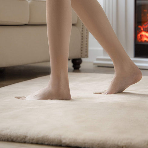 Ashler Ultra Soft Faux Rabbit Fur Rug, 3 x 3 Feet Round, Beige, Machine Washable Nursery Decor