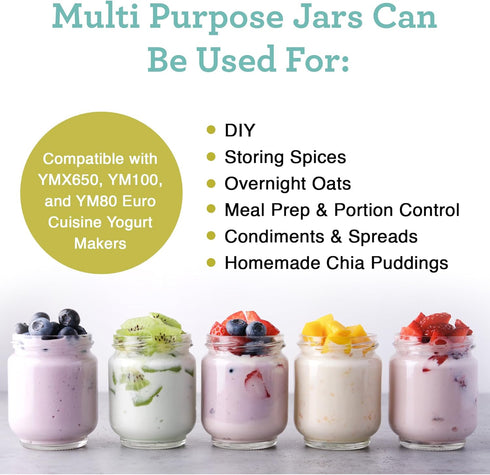 Euro Cuisine Glass Jars for Yogurt Maker, Set of 8