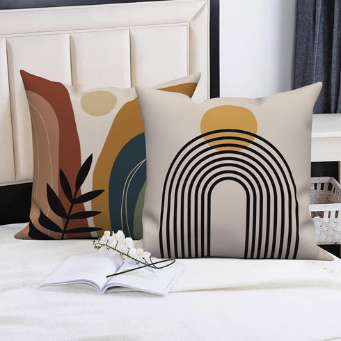 Boho Pillow Covers 16x16 Inch - Mid Century Sunrise Abstract Arch Linen Pillow Cases for Sofa, Set of 4 (No Inserts)