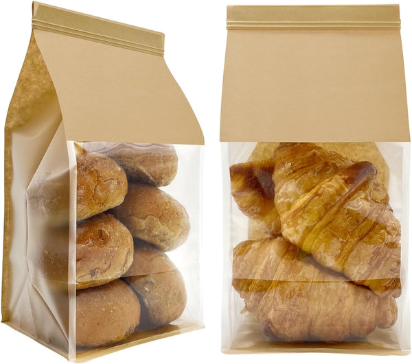 BIUBIU 50ct 5.1x4.3x11inch Thicker Paper Bread Bags for Homemade with Window & Tin