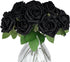 JOHOUSE 30PCS Black Fake Roses, Artificial Flowers with Stems for Halloween Decor, Wedding Bouquets, Party and Gothic