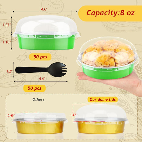 LNYZQUS 50 Pack Mini Cake Pans with Dome Lids, 8oz 4” Aluminum Small Pie Tins Ramekins for Baking