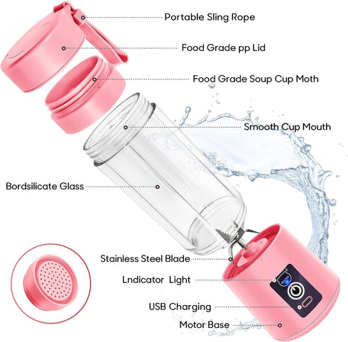 Portable Blender, USB Rechargeable Personal Fruit Blender, Mini Smoothie Blender (Pink)