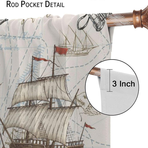 Sailboat 42x54in Nautical Curtains, Vintage Map Lighthouse Anchor Starfish Boat Anchor Sea Animal Blackout Window