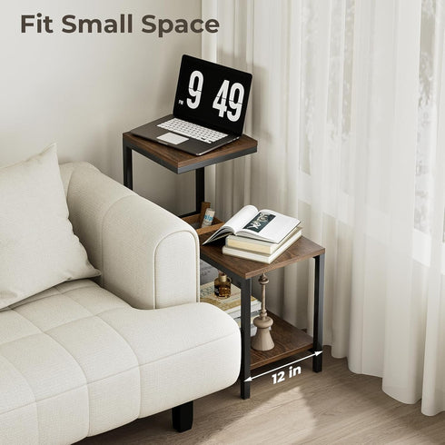 G-Shaped End Table - Small Side Table for Living Room, Bedside Table with Storage Shelf, Corner Tables for Small
