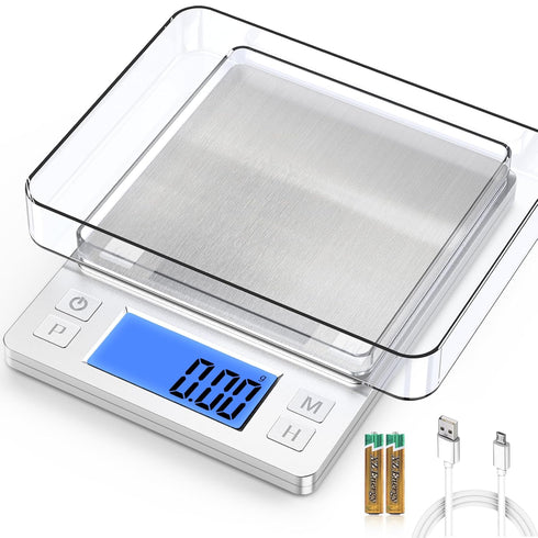 BOMATA 0.01g/1kg Upgraded Small Digital Scale, USB Rechargeable with Larger Display and Hold Function for Small Items