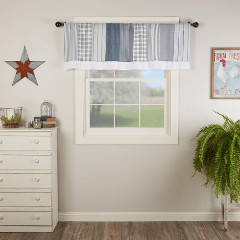 VHC Brands Sawyer Mill Blue Patchwork Cotton Kitchen Window Curtain Valance 19x60 Farmhouse