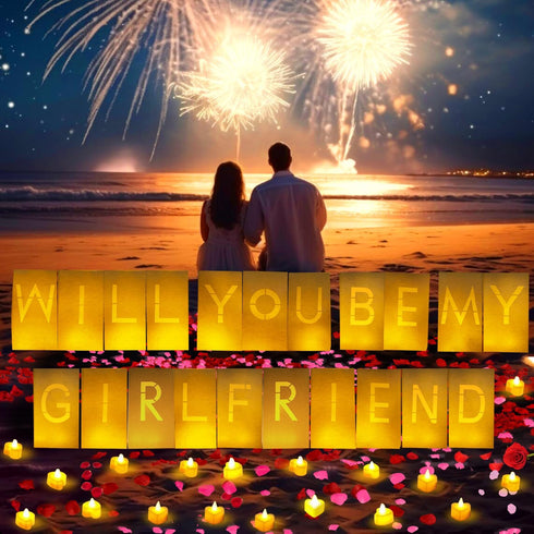 30PC 2000PC Will You Be My Girlfriend Light Up Letters Luminary Bags, Banner, Romantic Decoration Kit with Bright LED