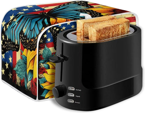 Sunflower Butterfly Print Toaster Cover, 2 Slice, Washable American Flag Kitchen Appliance Protector, Anti-dust Bread