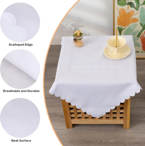 24 24 Inch Small Square White Tablecloth x Polyester Fabric Washable Table Cover Decorative Wrinkle Resistant Solid
