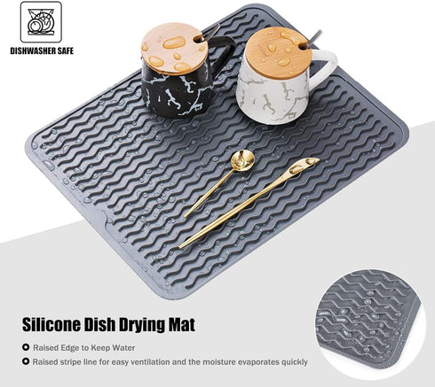 Silicone Dish Drying Mat for Kitchen Counter, Eco-friendly Heat-resistant Dish Drainer Mat, Easy Clean (12" x 12",
