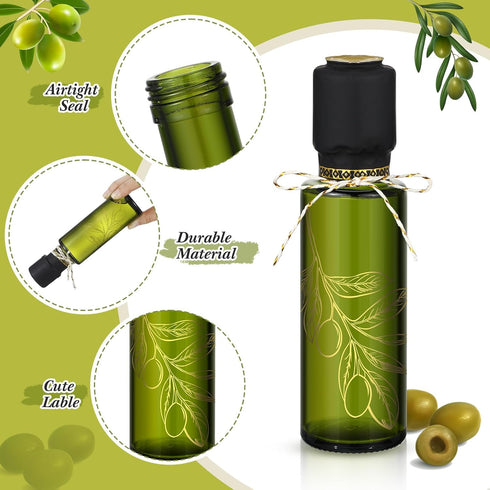 Reallnaive 4 oz Green,20 Mini Glass Olive Oil Bottles Empty Sauce Condiment Bottles with Dropper Inserts and Sticker