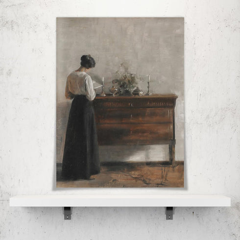 uoyien Vintage Danish Canvas Wall Art, Woman Reading Portrait Oil Painting, 12x16in Unframed Dark Academia Aesthetic