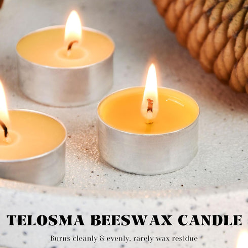4-5 Pack 36 Natural Beeswax Tea Candles in Metal Aluminum Cup - Organic Mini Beeswax Candle Natural Scent Smokeless