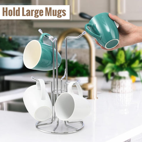 HULISEN Coffee Mug Holder for Countertop, Large Cup Tree with 6 Hooks, Metal Stand for Coffee Bar