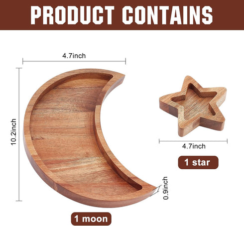 Star and Moon Tray Set, Wooden Crystal Organizer Tray for Healing Crystals and Jewelry Storage