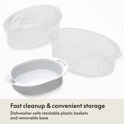 BELLA Two Tier Food Steamer, 7.4 QT, Stainless Steel, Stackable Baskets & Dishwasher Safe Lids