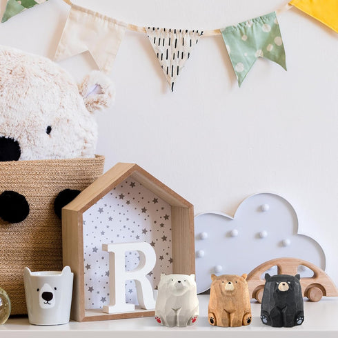 Lineshading 3 Gift(Standing,2 1.2 1.4 Inch) Pcs Mini Wooden Bears Figurines Handmade Carved Small Wooden Black Brown
