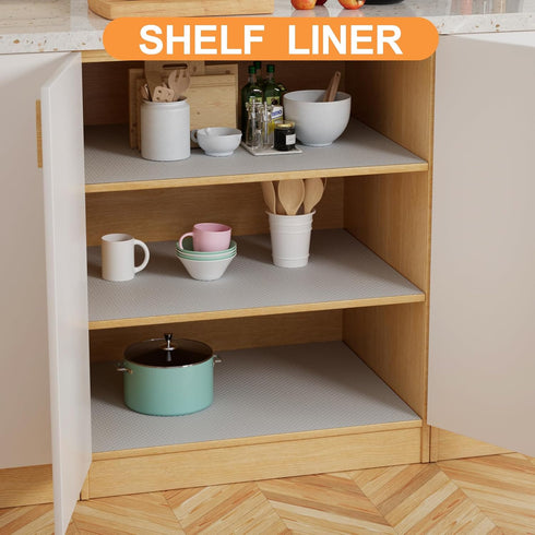 Shelf Liner, 15 X 240 Inch Light Gray, Waterproof Pantry Cabinets Liners, Easy to Cut Drawer Mat