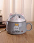 WHJY Cute Ramen Bowl Set, 35 oz Kitty Ramen Cooker with Lid, Microwavable Instant Ramen Noodles Soup Cups, Grey