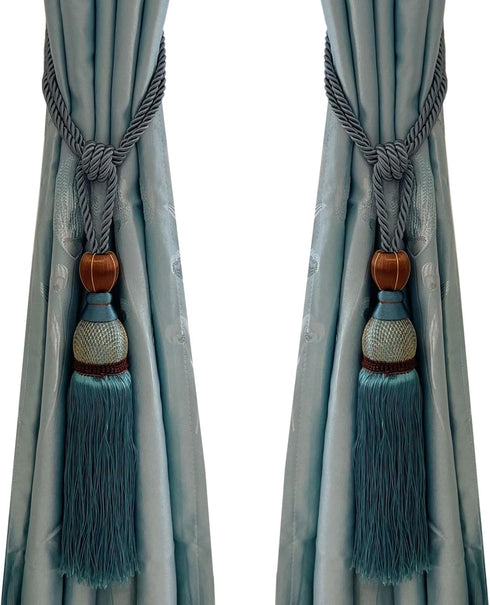 Wonderful Curtain Holdbacks Tiebacks - Set of 2 Light Blue Braided Buckle Fastener Accessories for Drapery