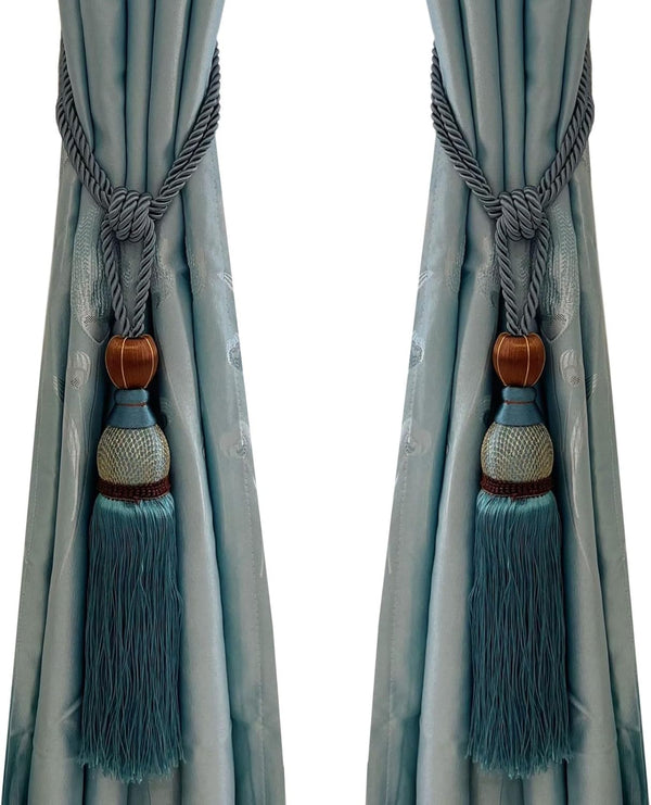 Wonderful Curtain Holdbacks Tiebacks - Set of 2 Light Blue Braided Buckle Fastener Accessories for Drapery