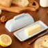 Countertop White Ceramic Butter Dish with Lid-Vintage Pearl Embossed Edge & Large Arc Handle-Keeps Butter Fresh on