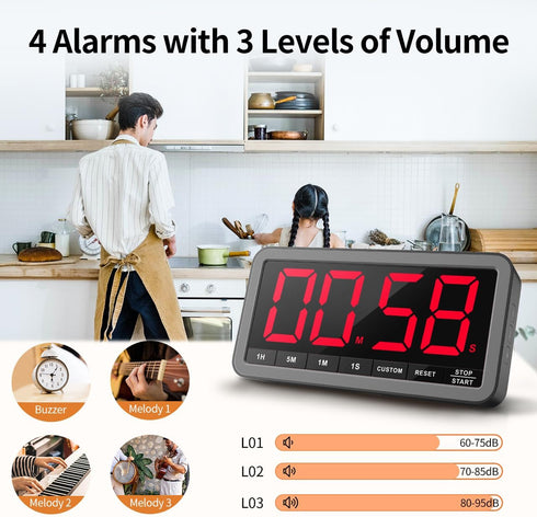 7.8 3 4 3 Countdown Count VOCOO Digital Kitchen Timer with Extra Large Display, Magnetic LED with Brightness, Alarms