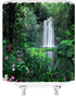 Rainforest Waterfall Shower Curtain Nature Green Forest Flowers Tropical Landscape Bathroom Decor with Hooks
