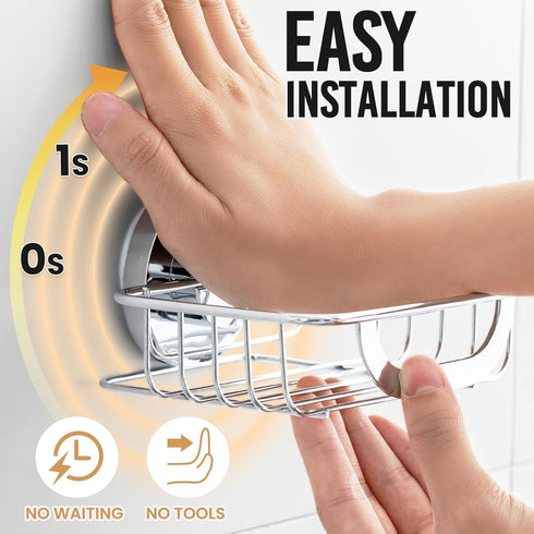 LEVERLOC Bar Soap Holder Dish with Hooks, Soap Tray Suction Cup Wall Mounted for Shower, Stainless Steel Sponge Holder