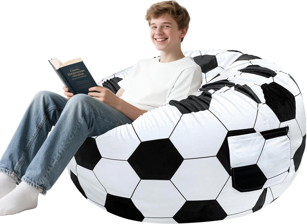 Lukeight Soccer Stuffed Animals Storage Bean Bag Chair Cover Only (Ships Empty,