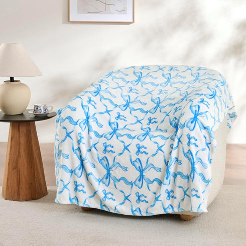 Blue Bow Twin Blanket 60x80 Inch Soft Fleece Blanket for Girls and