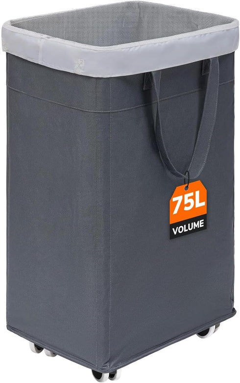 CHICVITA Rolling Laundry Basket with Wheels,75L Large Collapsible Laundry Hamper with Removable